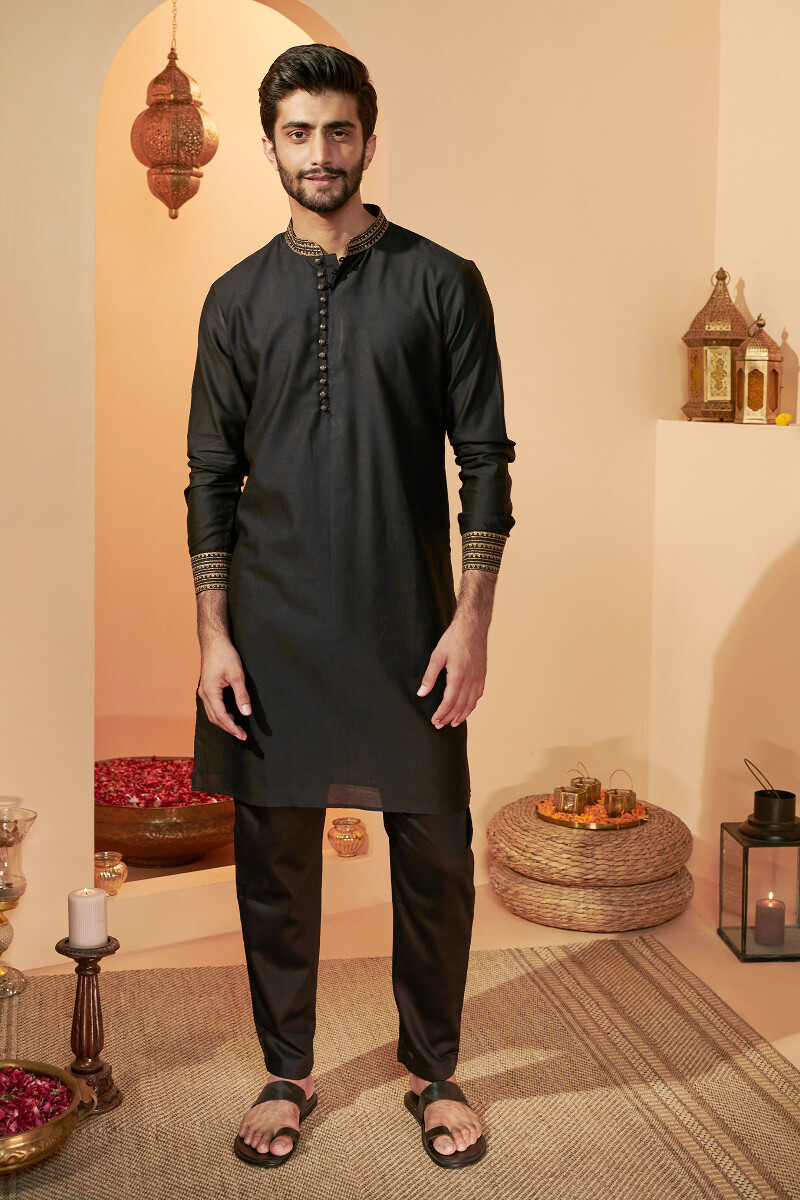 Black Handcrafted Chanderi Kurta