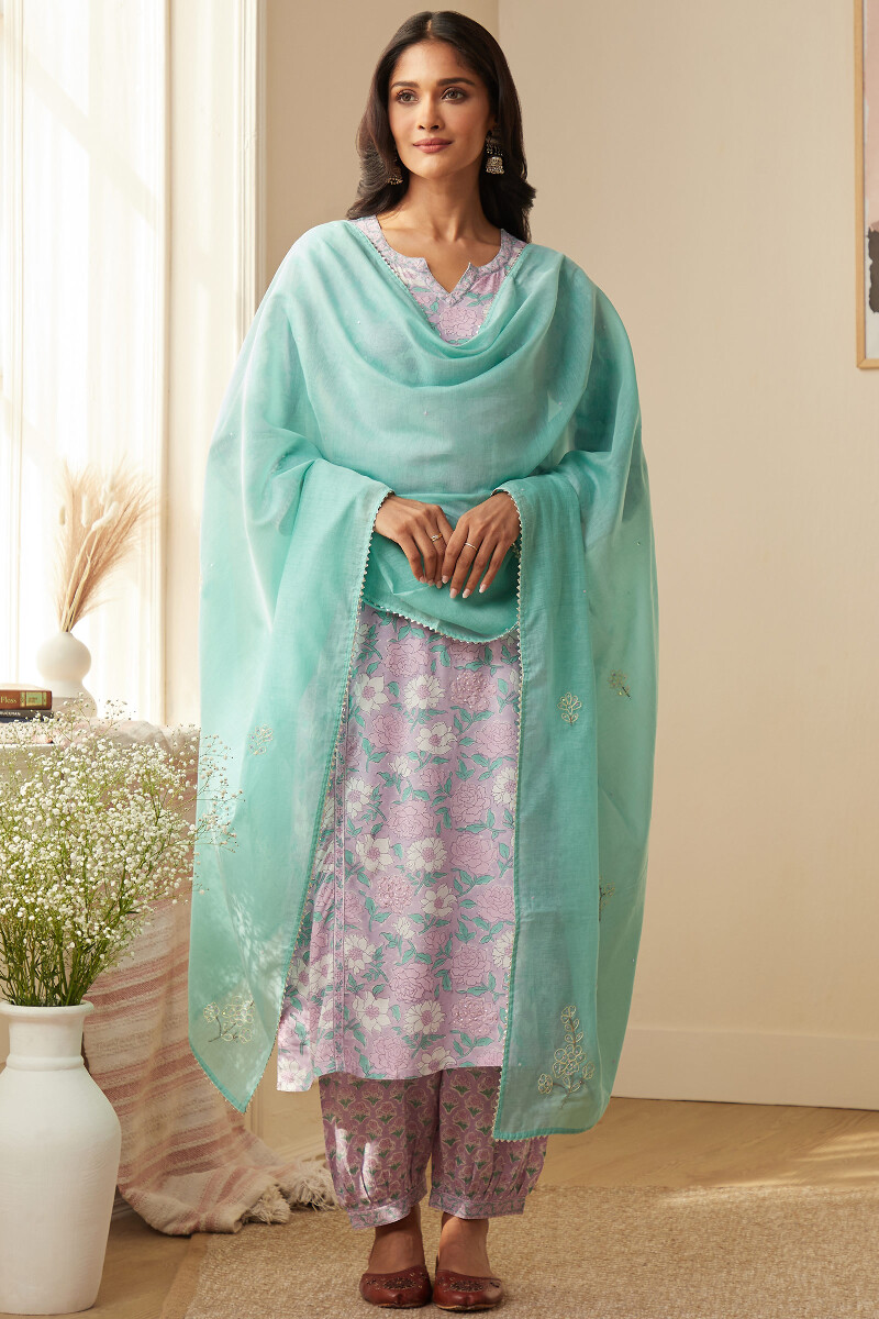 Sea Green Handcrafted Cotton Silk Dupatta