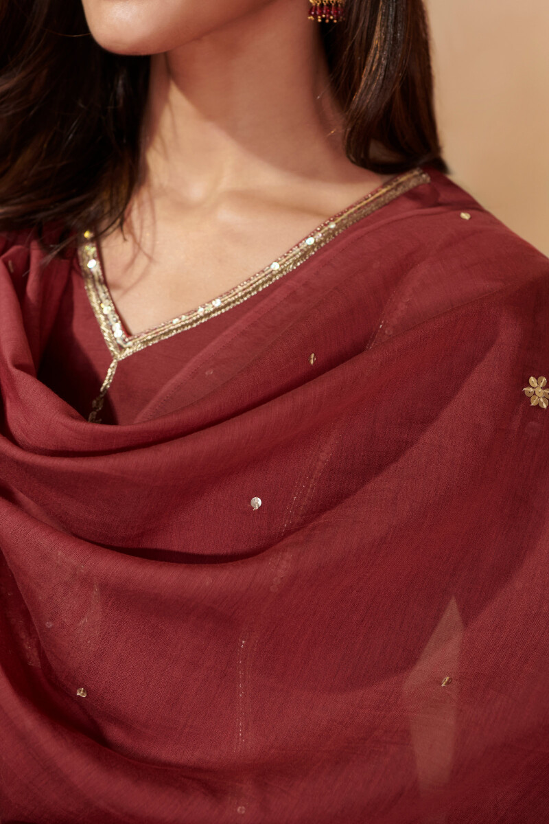 Red Handcrafted Cotton Silk Dupatta