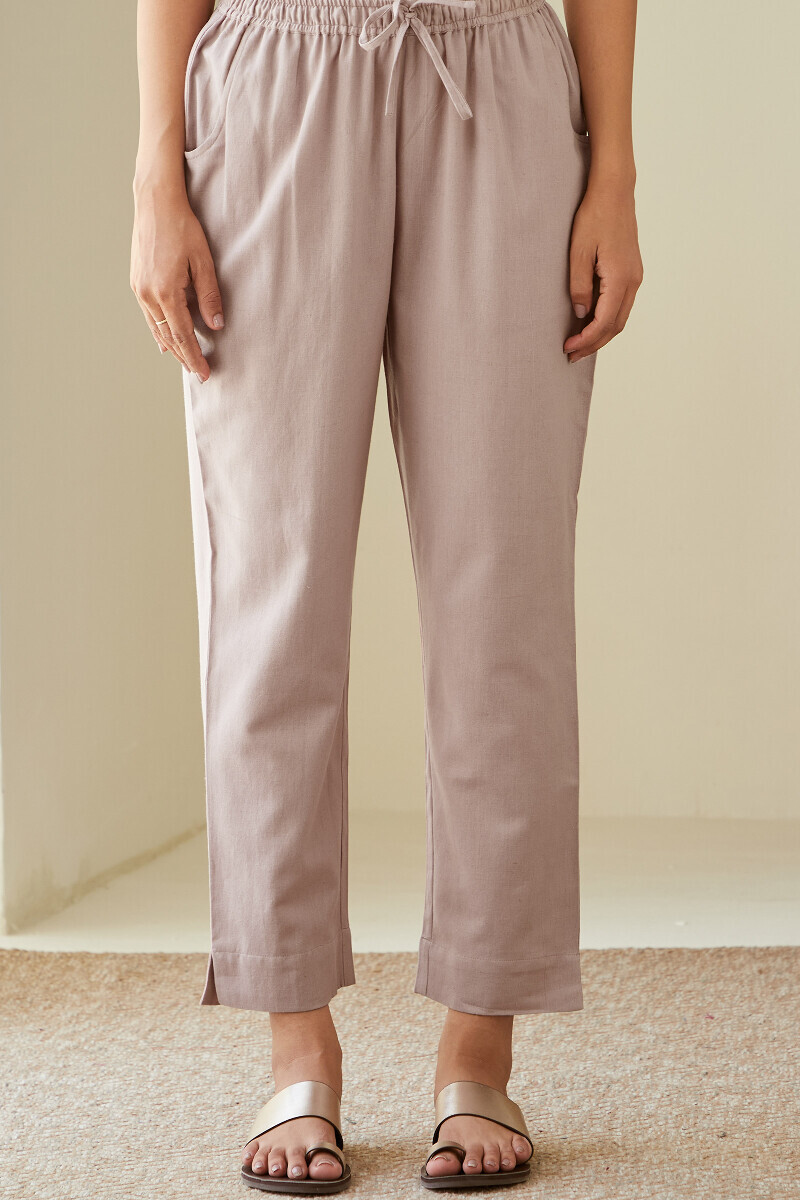 Pale Pink Handcrafted Cotton Flax Narrow Pants