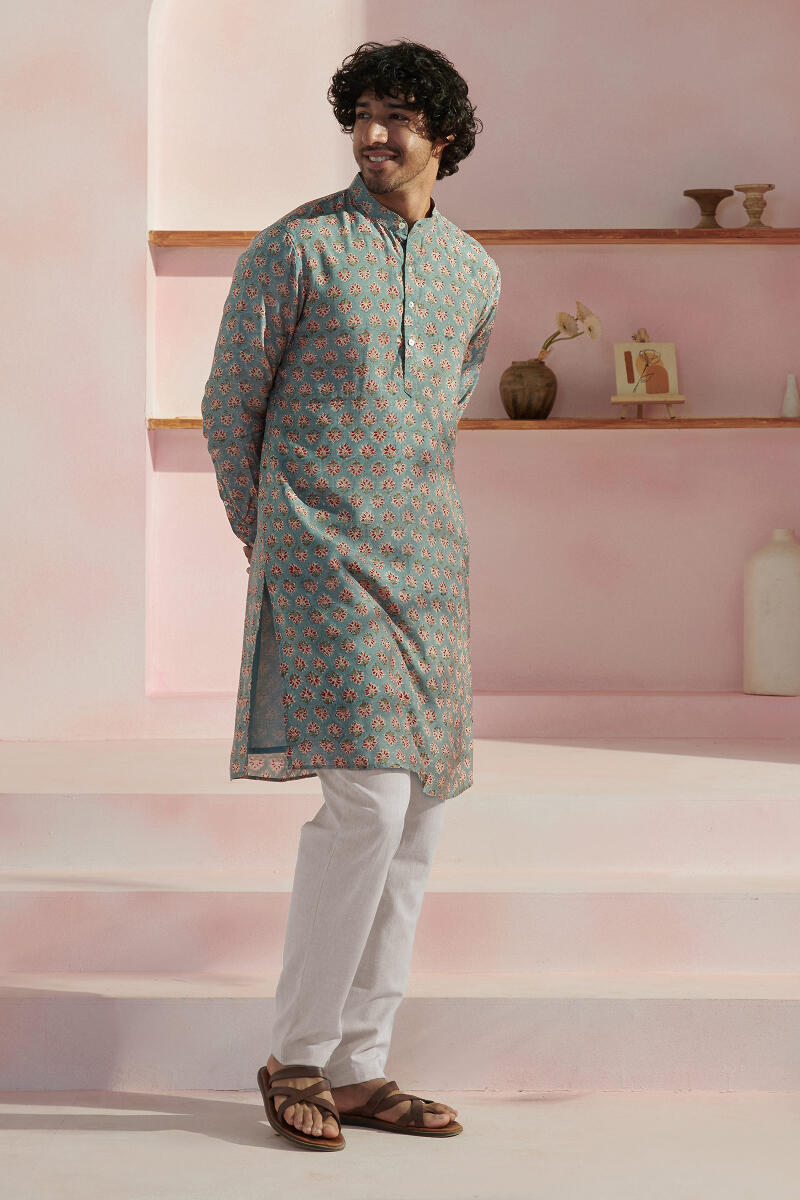 Blue Block Printed Modal Kurta