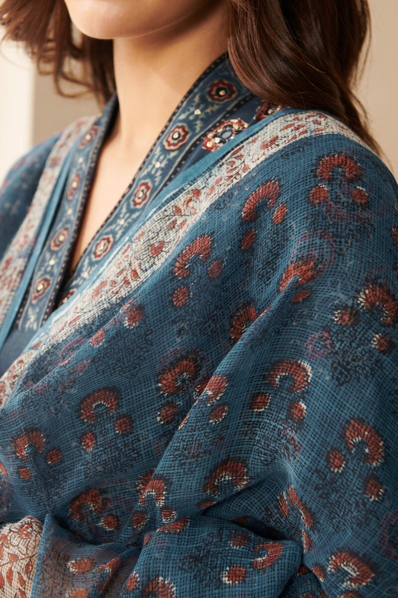 Indigo Hand Block Printed Kota Dupatta