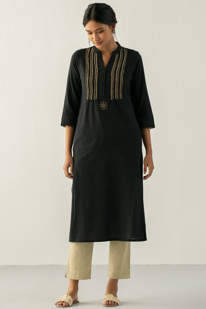 Black Handcrafted Straight Handloom Kurta