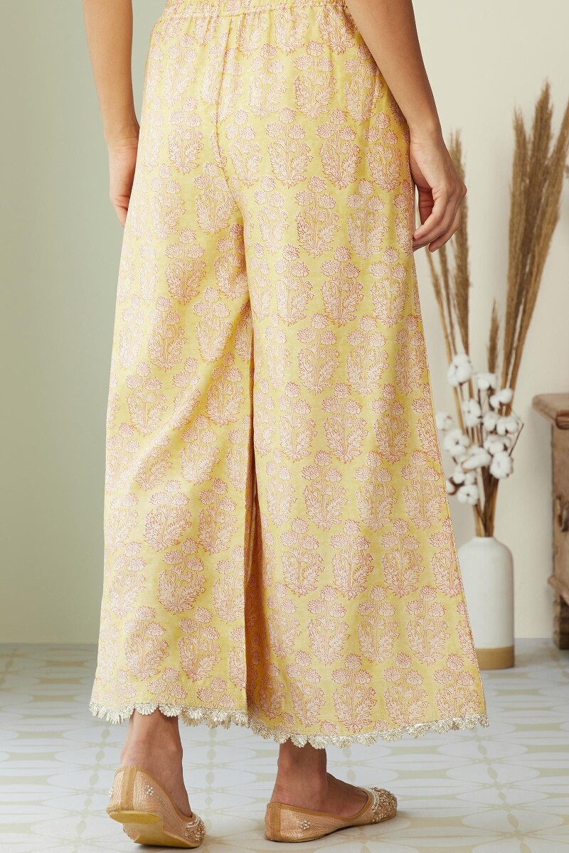 Yellow Hand Block-Printed Chanderi Palazzo