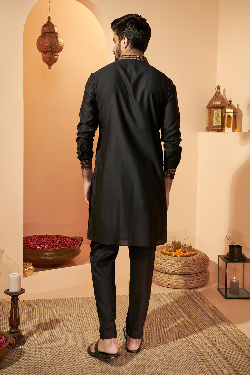 Black Handcrafted Chanderi Kurta