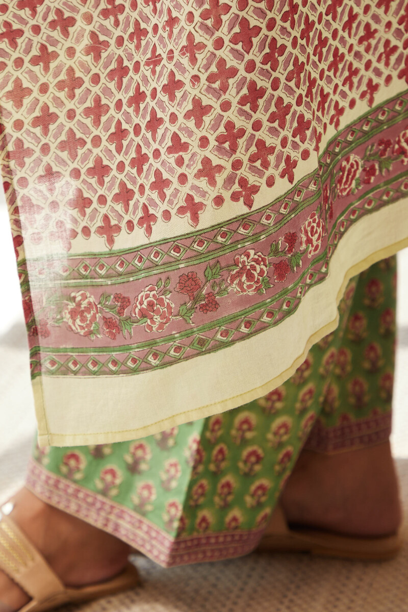 Green Hand Block-Printed Cotton Mul Dupatta