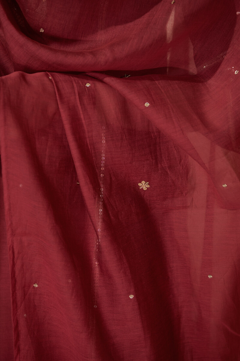 Red Handcrafted Cotton Silk Dupatta