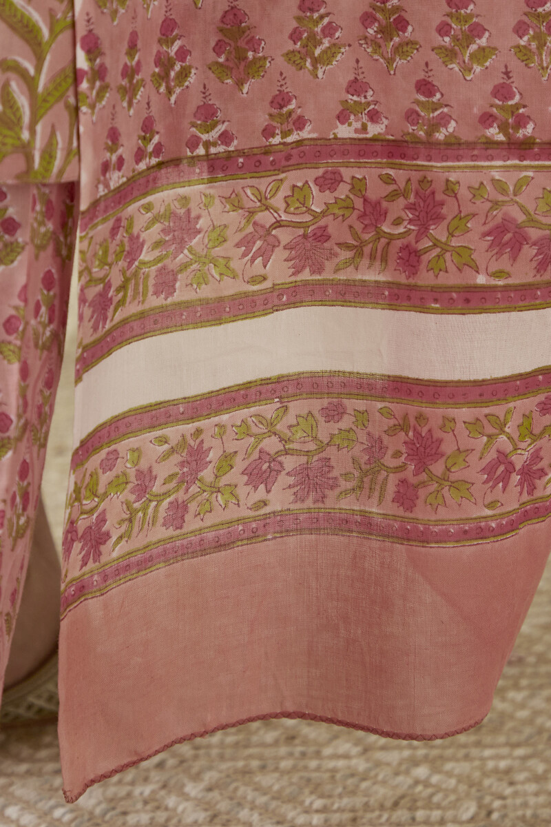 Pink Hand Block-Printed Cotton Mul Dupatta