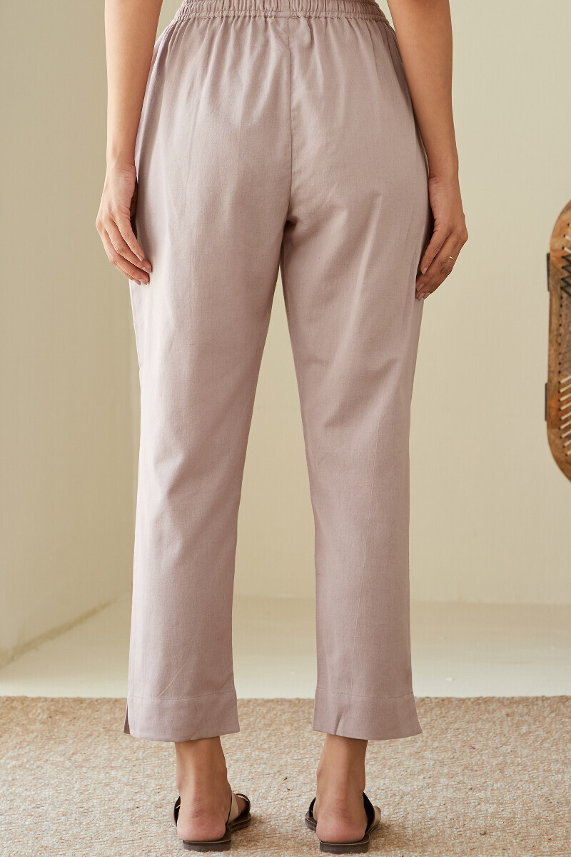 Pale Pink Handcrafted Cotton Flax Narrow Pants