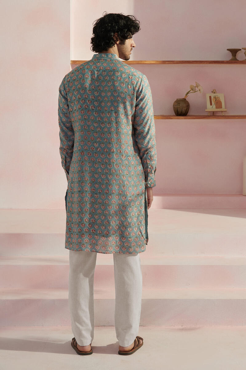 Blue Block Printed Modal Kurta