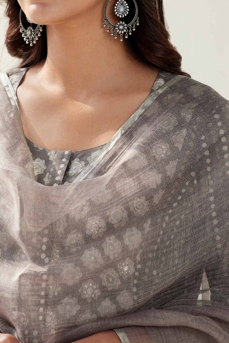 Grey Handcrafted Cotton Silk Dupatta