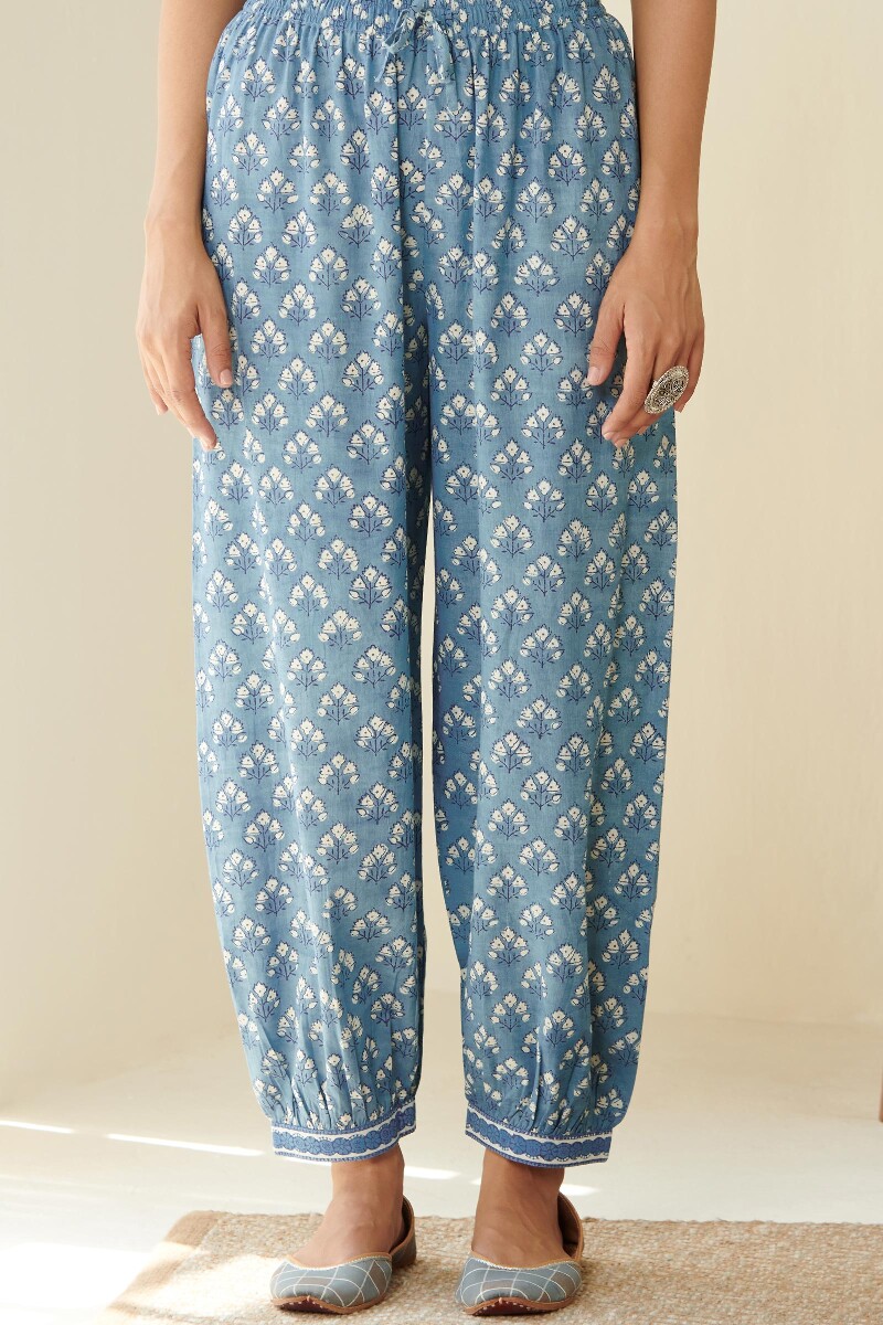 Indigo Hand Block Printed Cotton Izhaar Pants