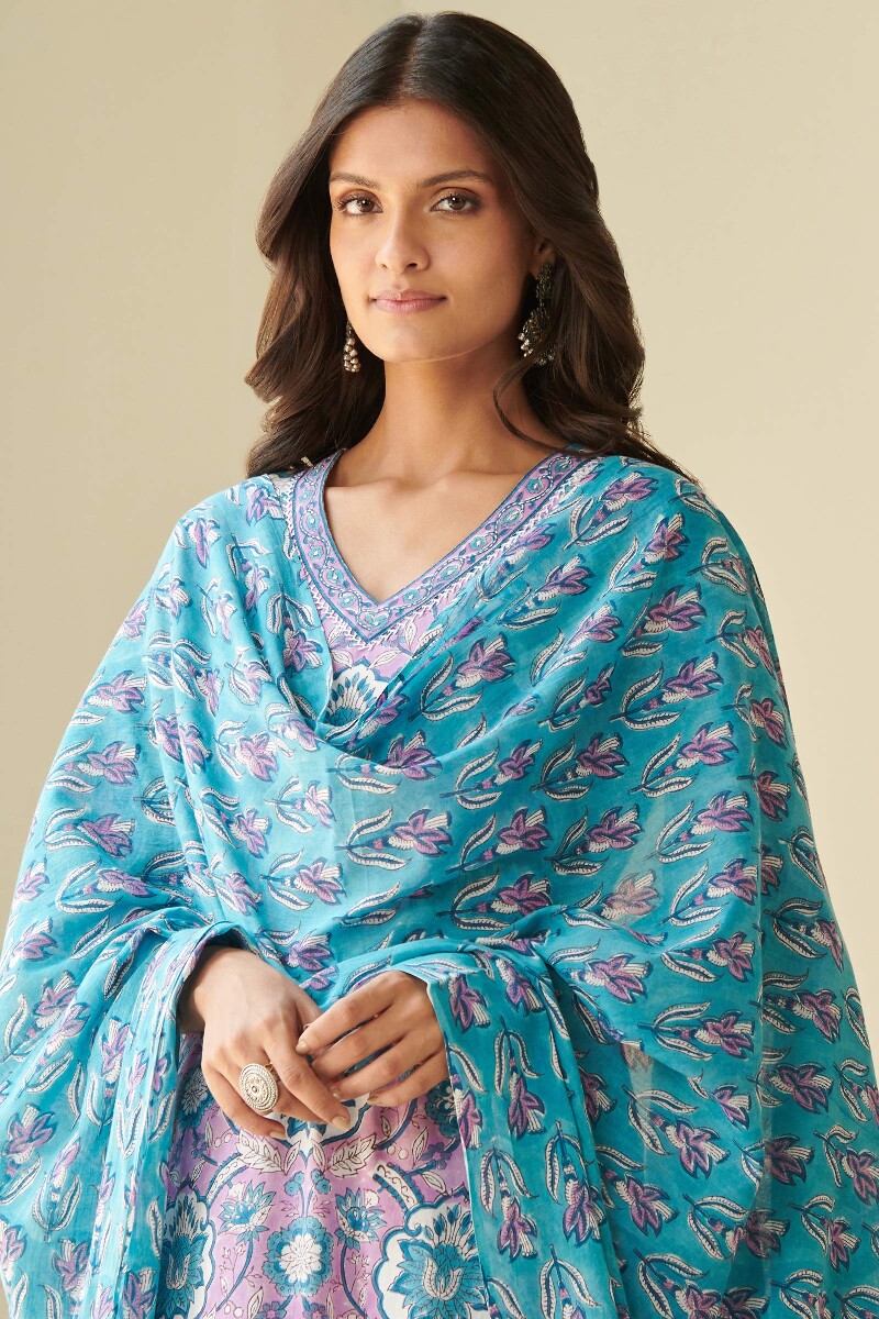 Blue Hand Block Printed Cotton Dupatta