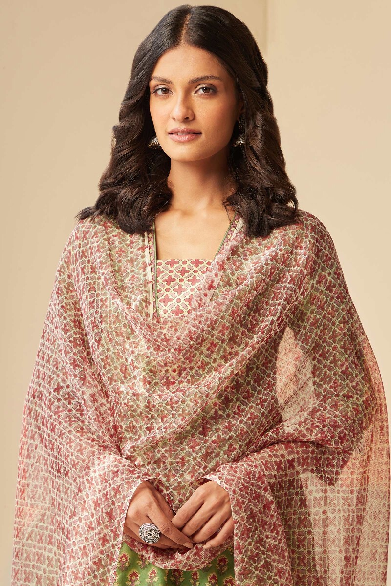 Red Hand Block-Printed Kota Dupatta