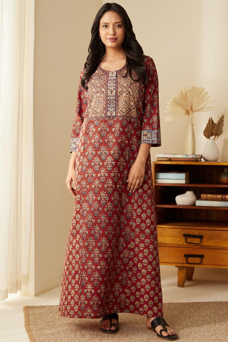 Bagru Hand Block-Printed Cotton Kaftan