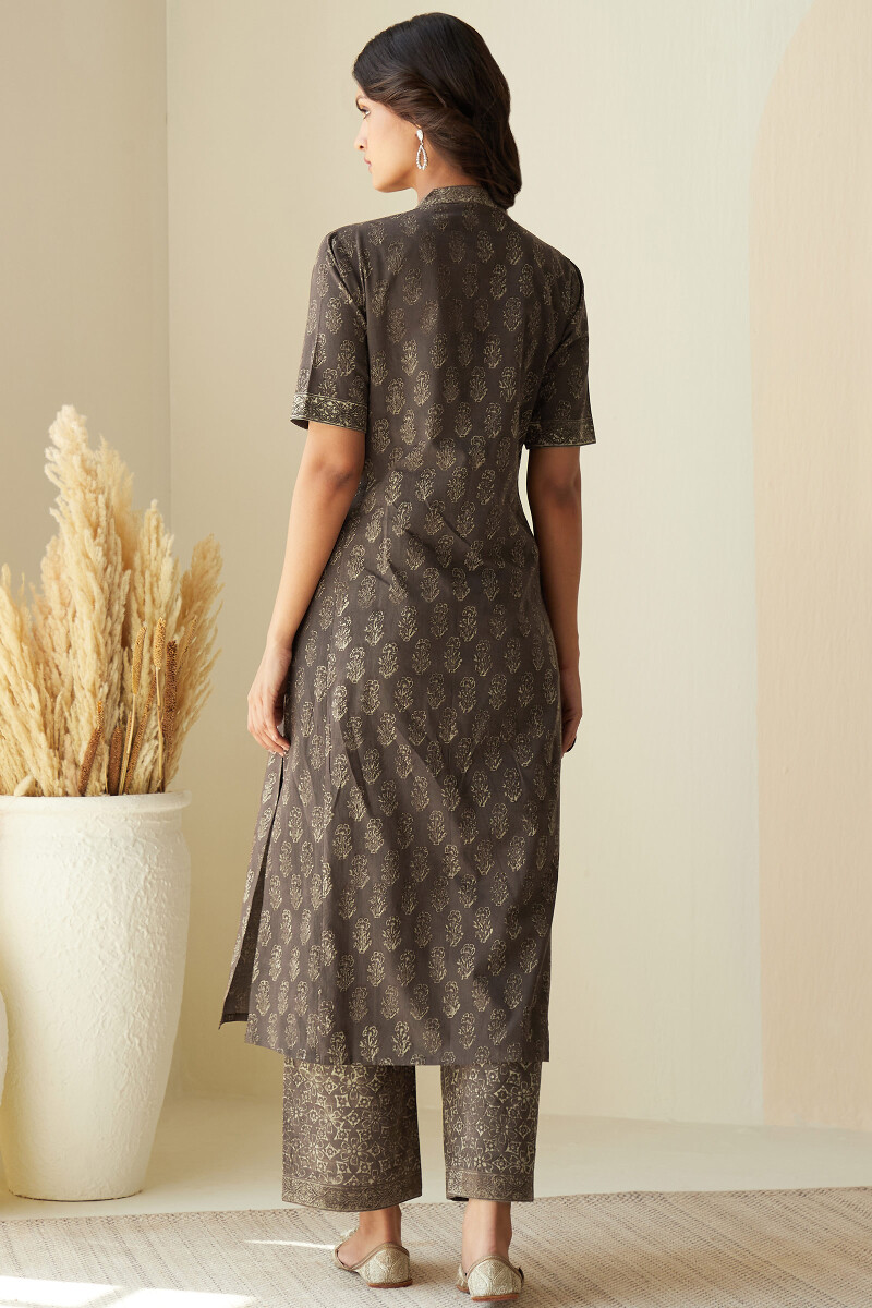 Akola Hand Block-Printed Straight Cotton Kurta