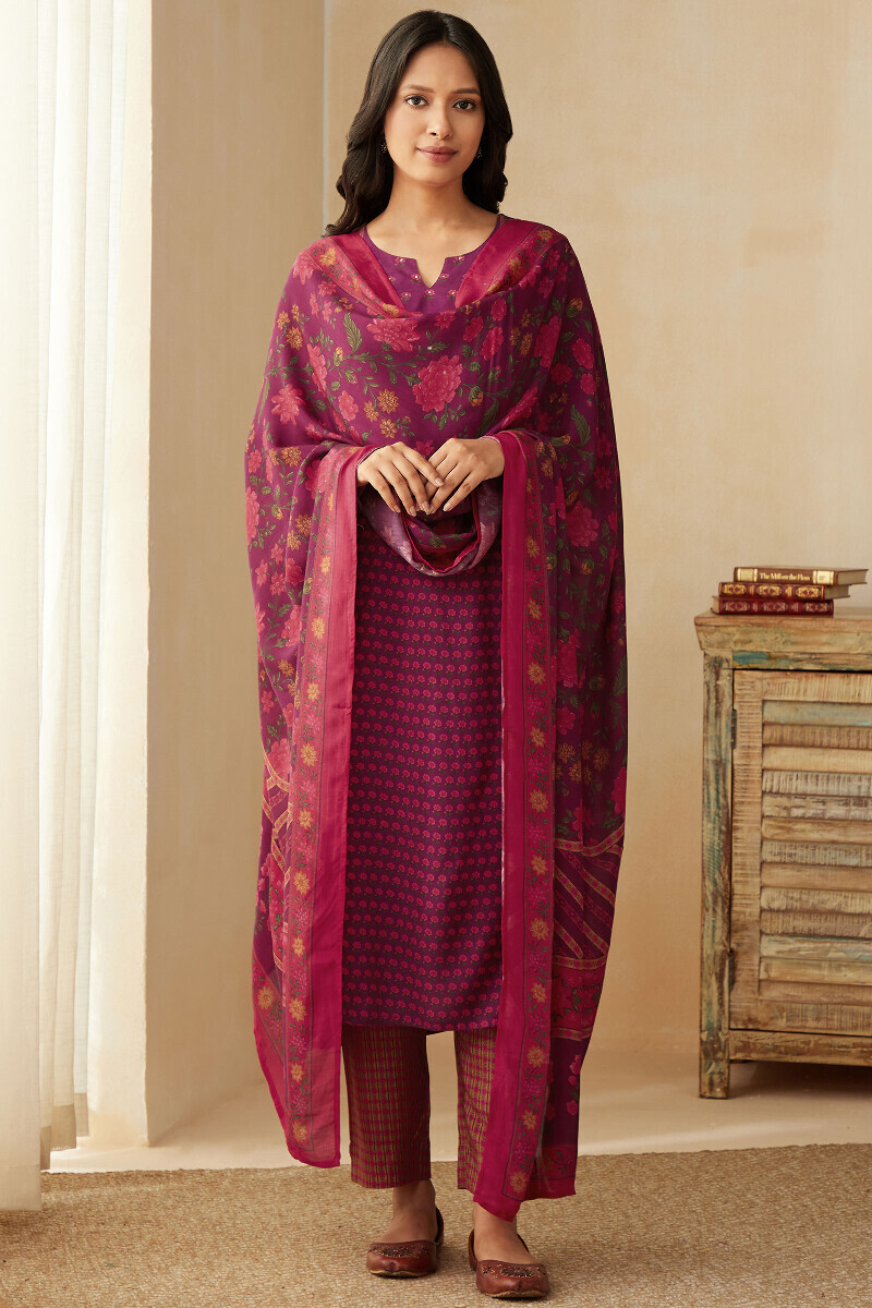 Purple Printed Straight Viscose Kurta