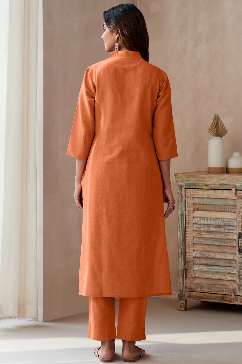 Burnt Orange Handcrafted Straight Cotton Flax Kurta