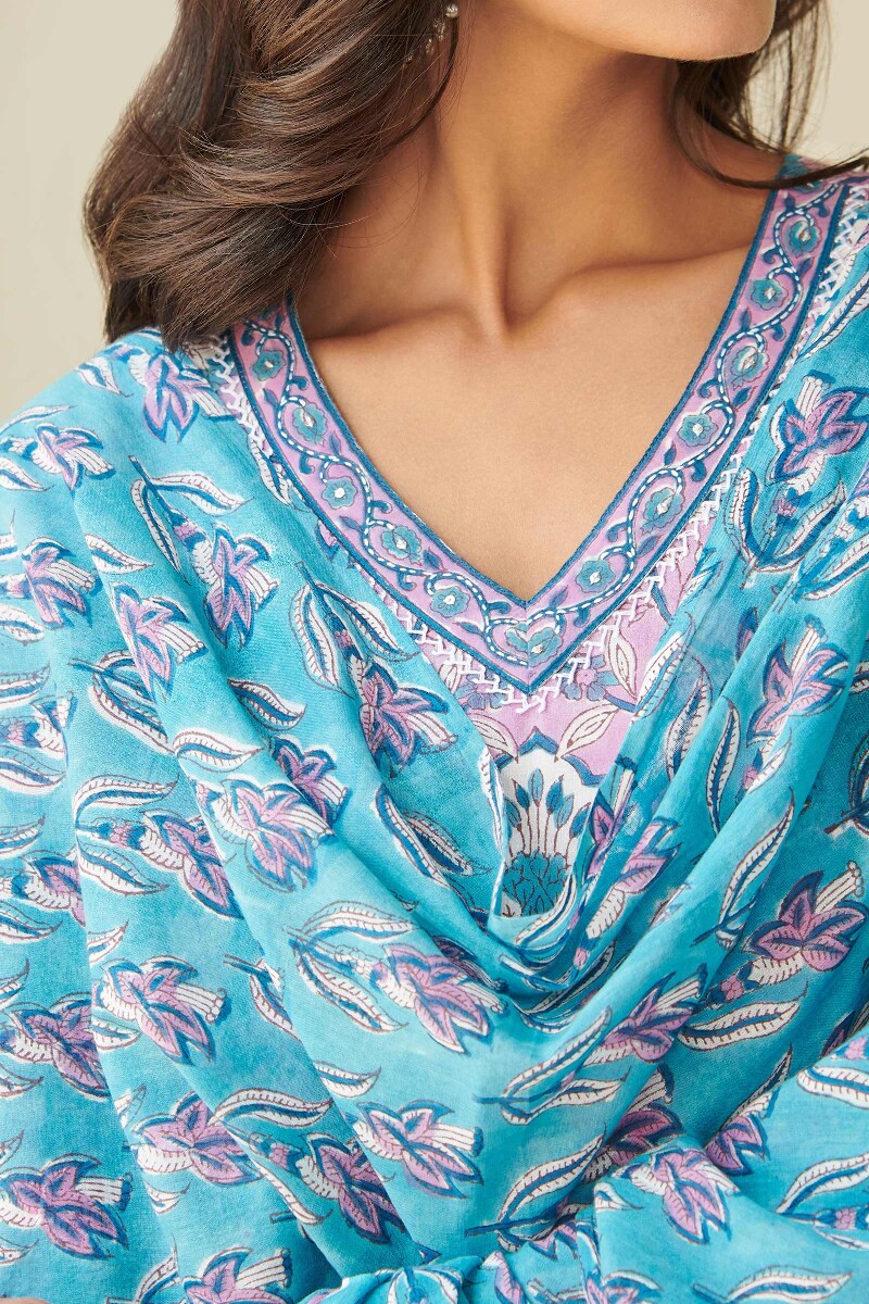 Blue Hand Block Printed Cotton Dupatta