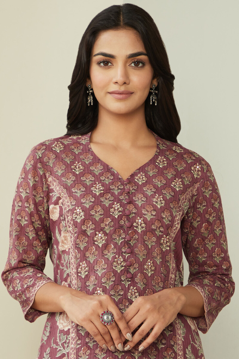 Maroon Hand Block Printed Straight Cotton Kurta