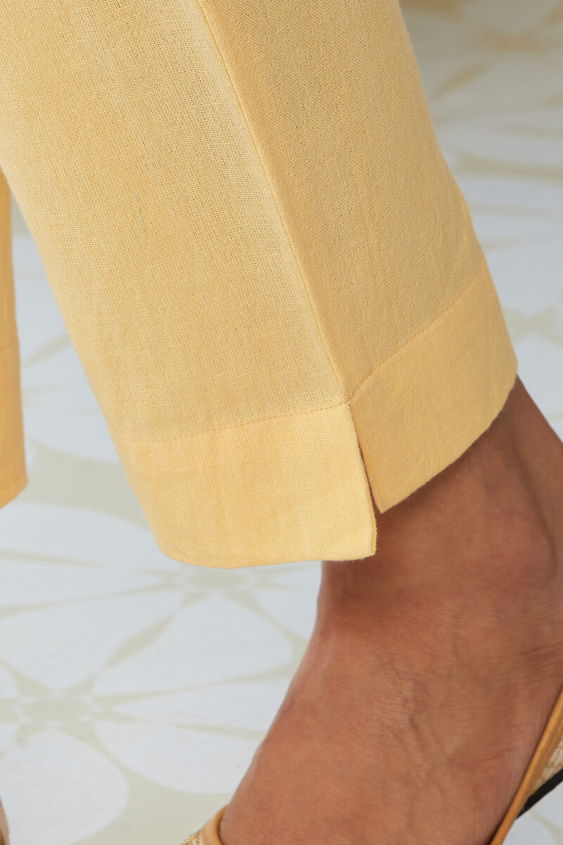 Yellow Handcrafted Cotton Flax Narrow Pants