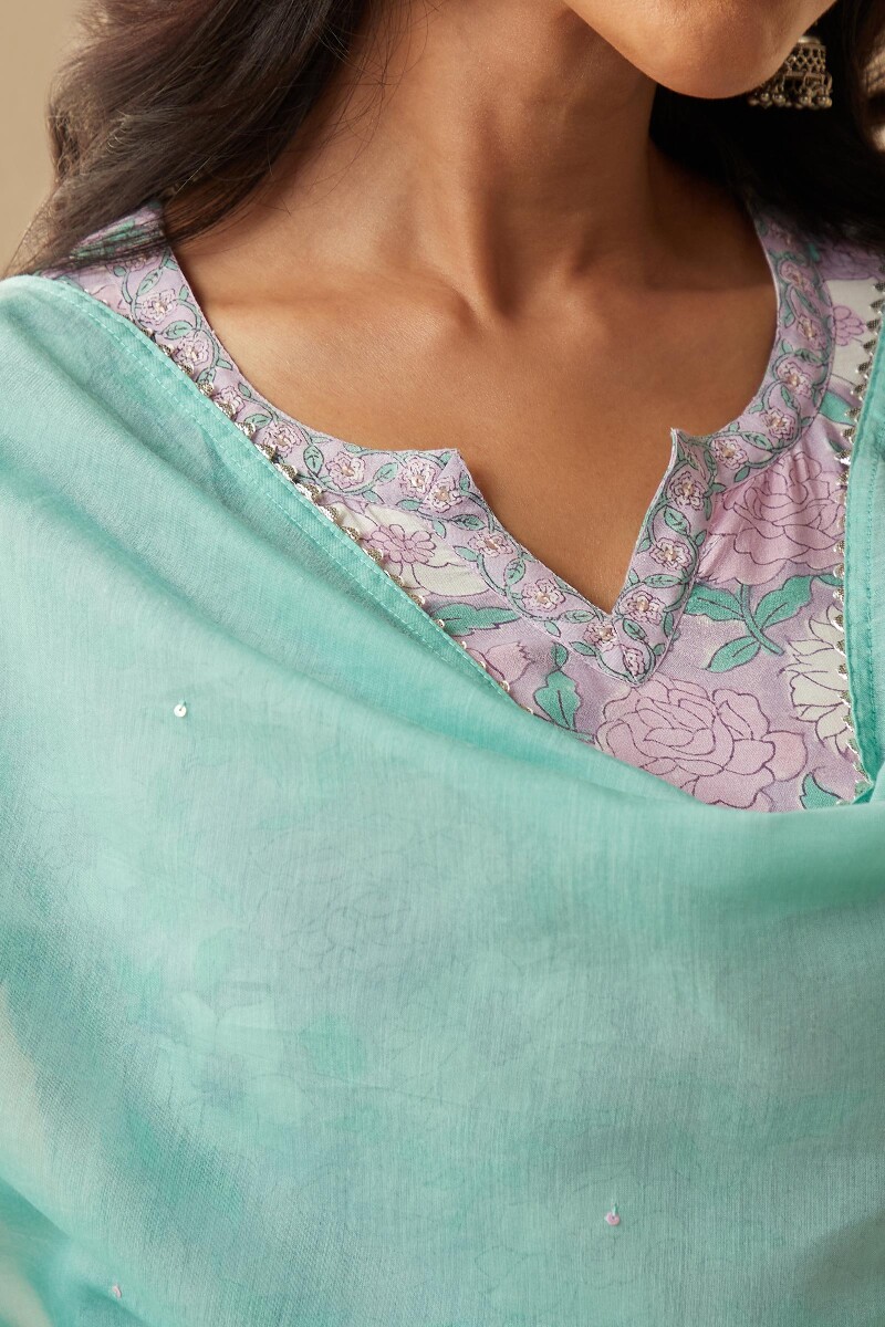 Sea Green Handcrafted Cotton Silk Dupatta