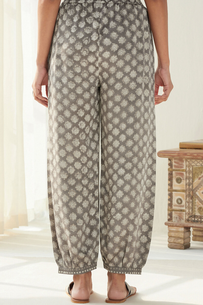 Grey Hand Block Printed Modal Izhaar Pants