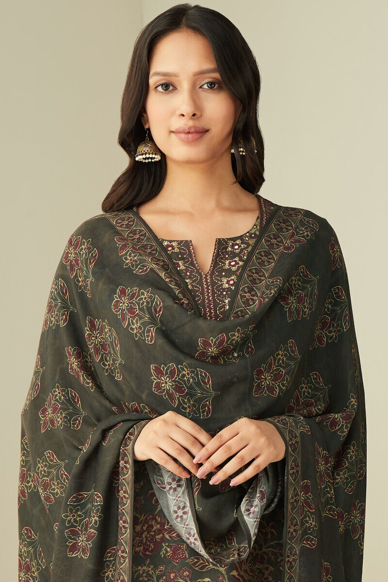 Olive Green Printed Viscose Dupatta