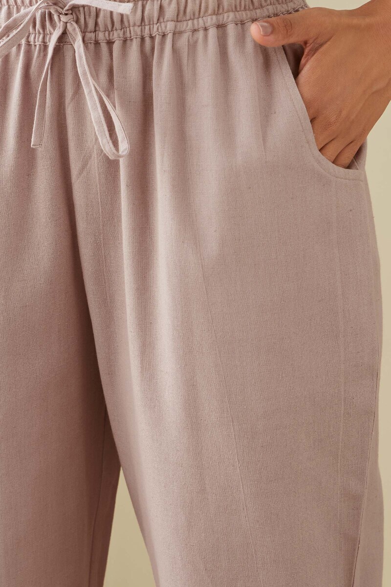 Pale Pink Handcrafted Cotton Flax Narrow Pants