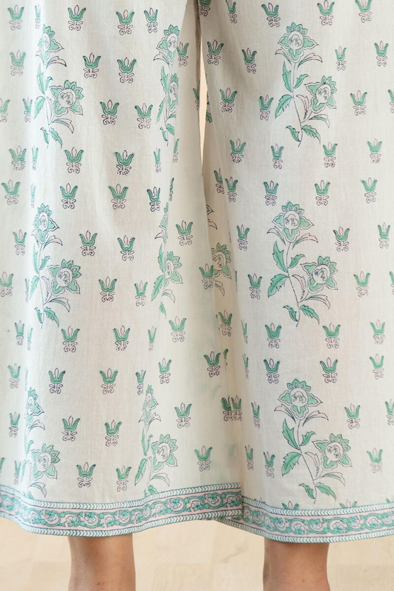 White Block Printed Cotton Palazzo