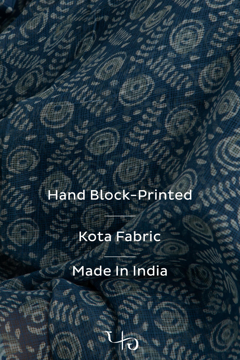 Blue Block Printed Kota Dupatta