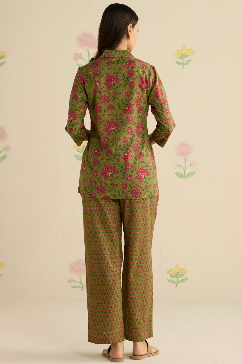 Green Printed Cotton Loungewear Set