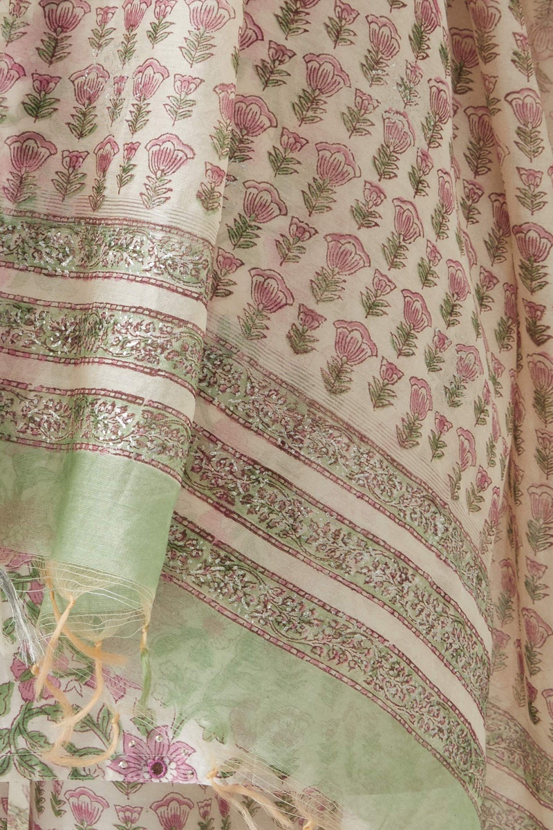 White Block Printed Chanderi Dupatta