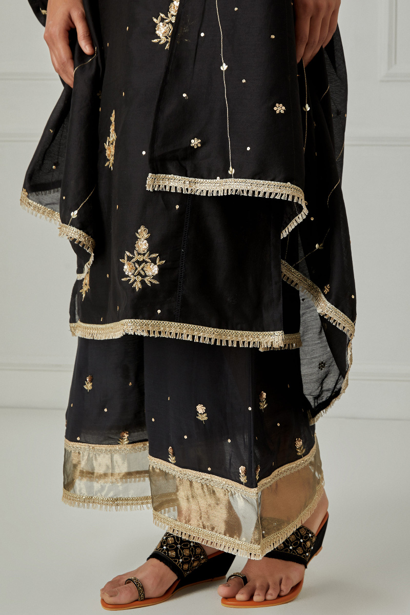 Black Handcrafted Cotton Silk Dupatta