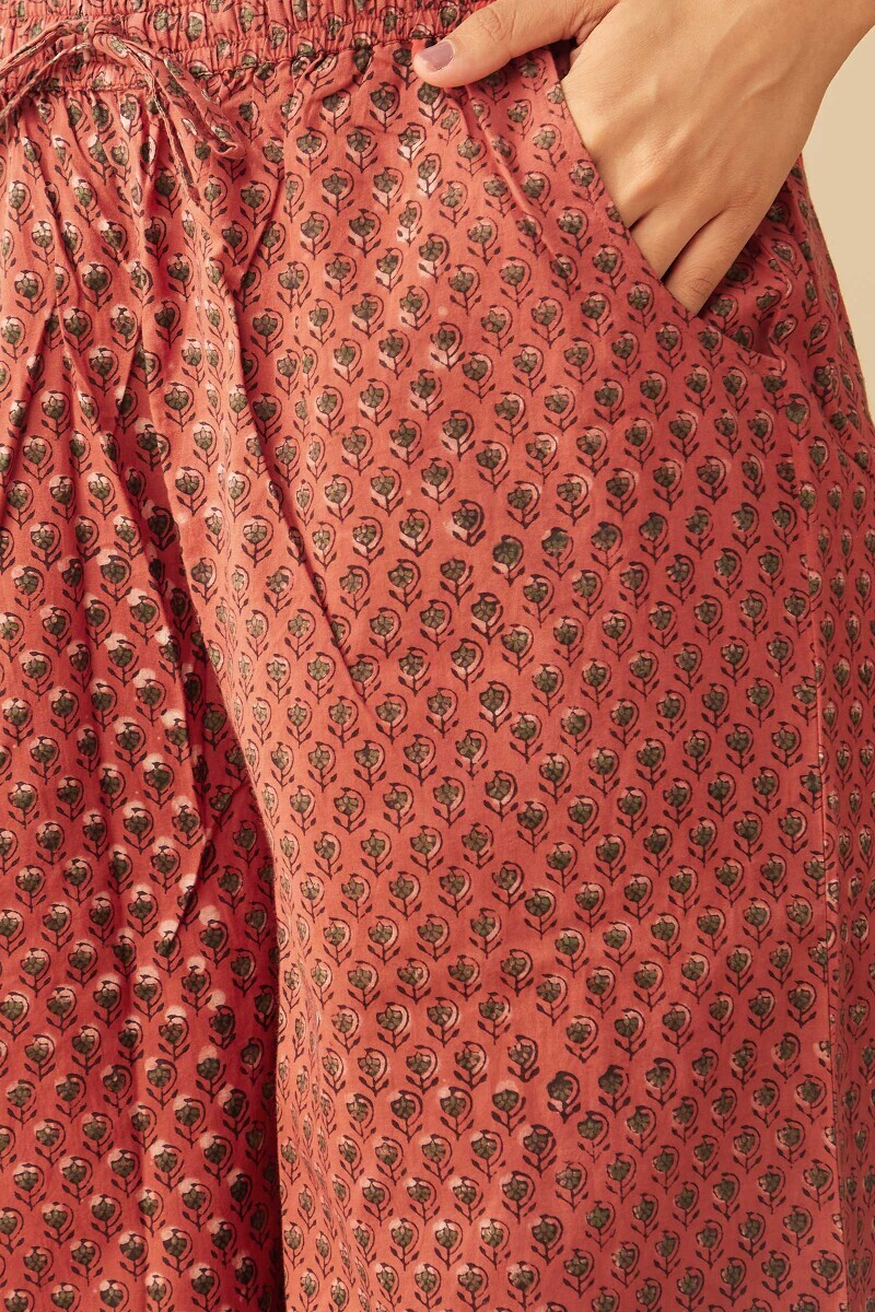 Brick Red Hand Block-Printed Cotton Farsi