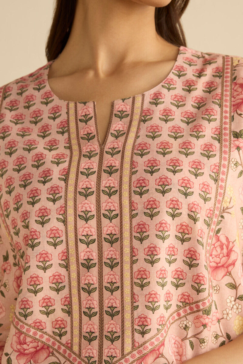 Peach Printed Cotton Kaftan