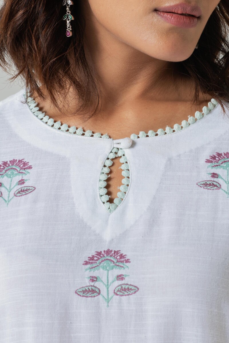 White Handcrafted A-Line Cotton Kurta