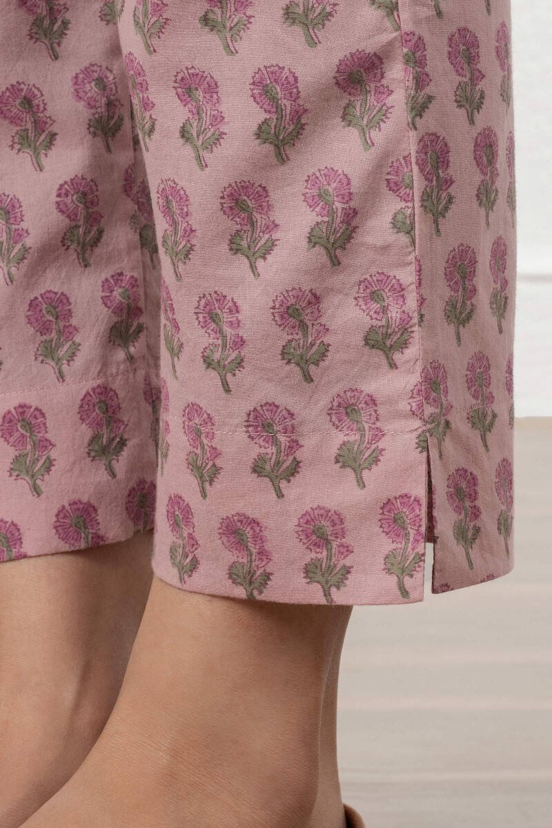 Pink Block Printed Cotton Pants