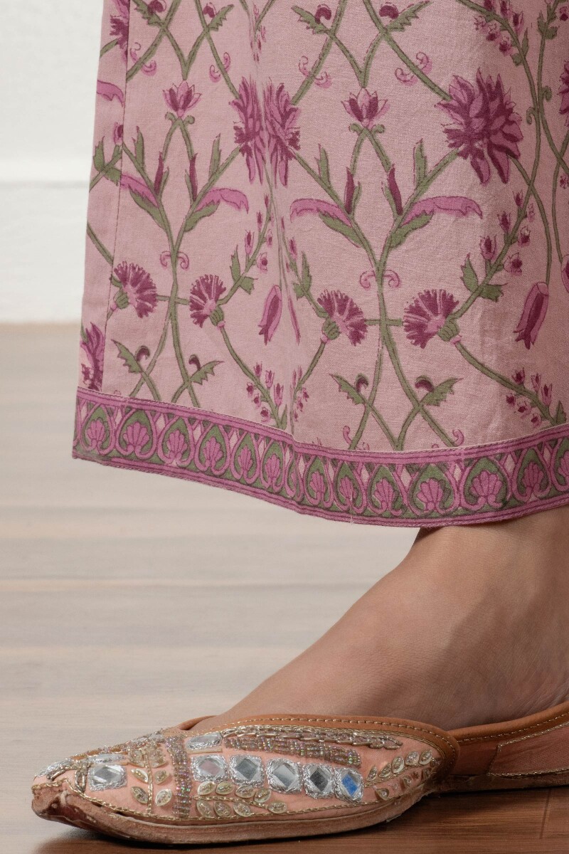 Pink Block Printed Cotton Farsi