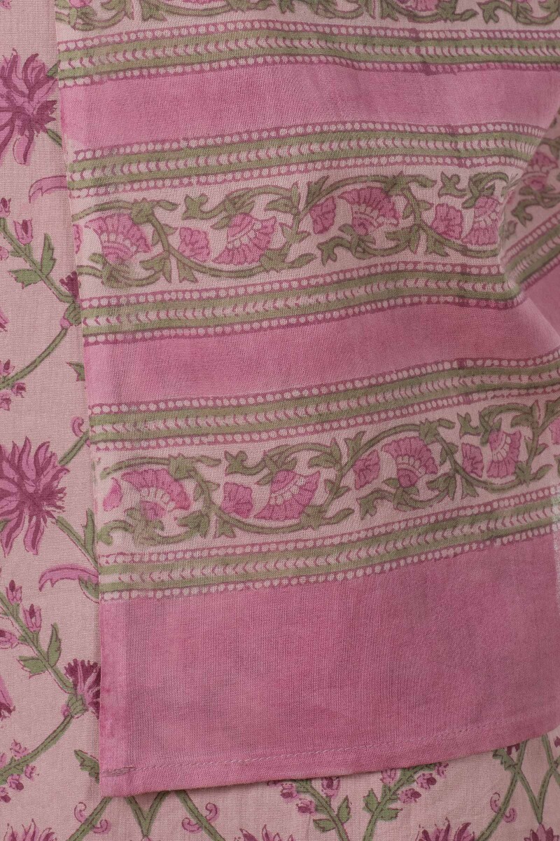 Pink Block Printed Cotton Dupatta