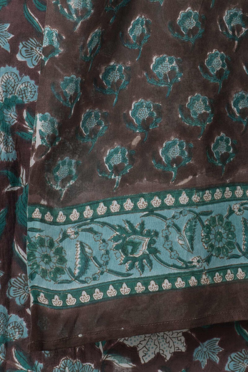Brown Block Printed Cotton Dupatta