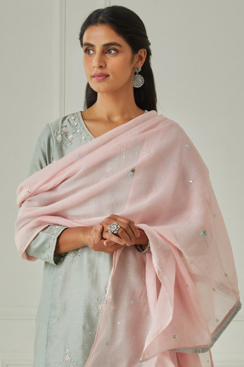 Pink Handcrafted Cotton Silk Dupatta