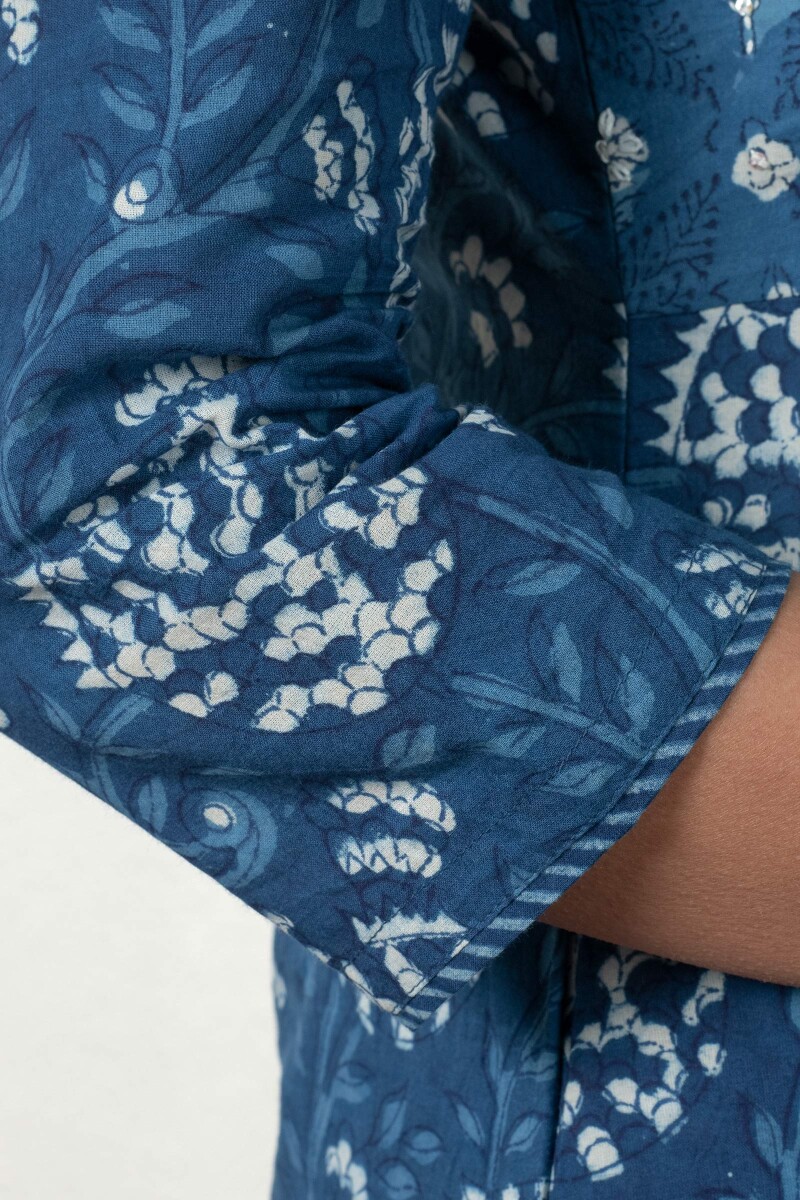 Indigo Block Printed Straight Cotton Kurta