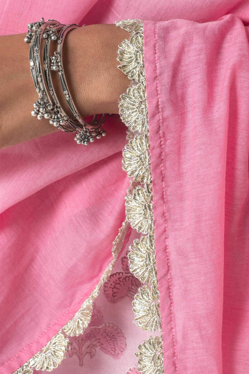 Pink Handcrafted Cotton Silk Dupatta