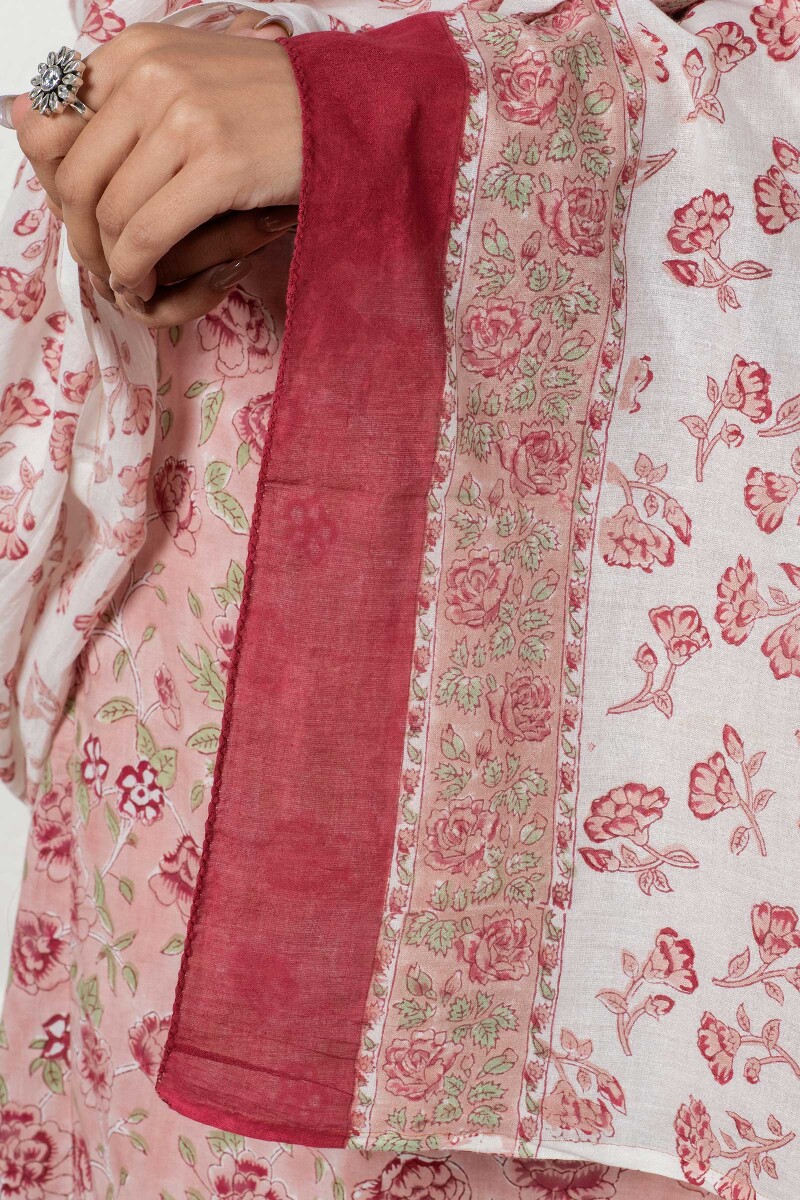 White Block Printed Cotton Dupatta