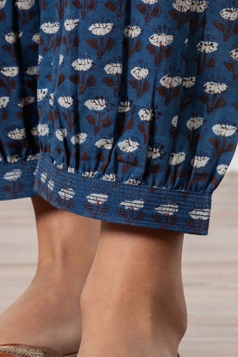 Indigo Block Printed Cotton Izhaar Pants
