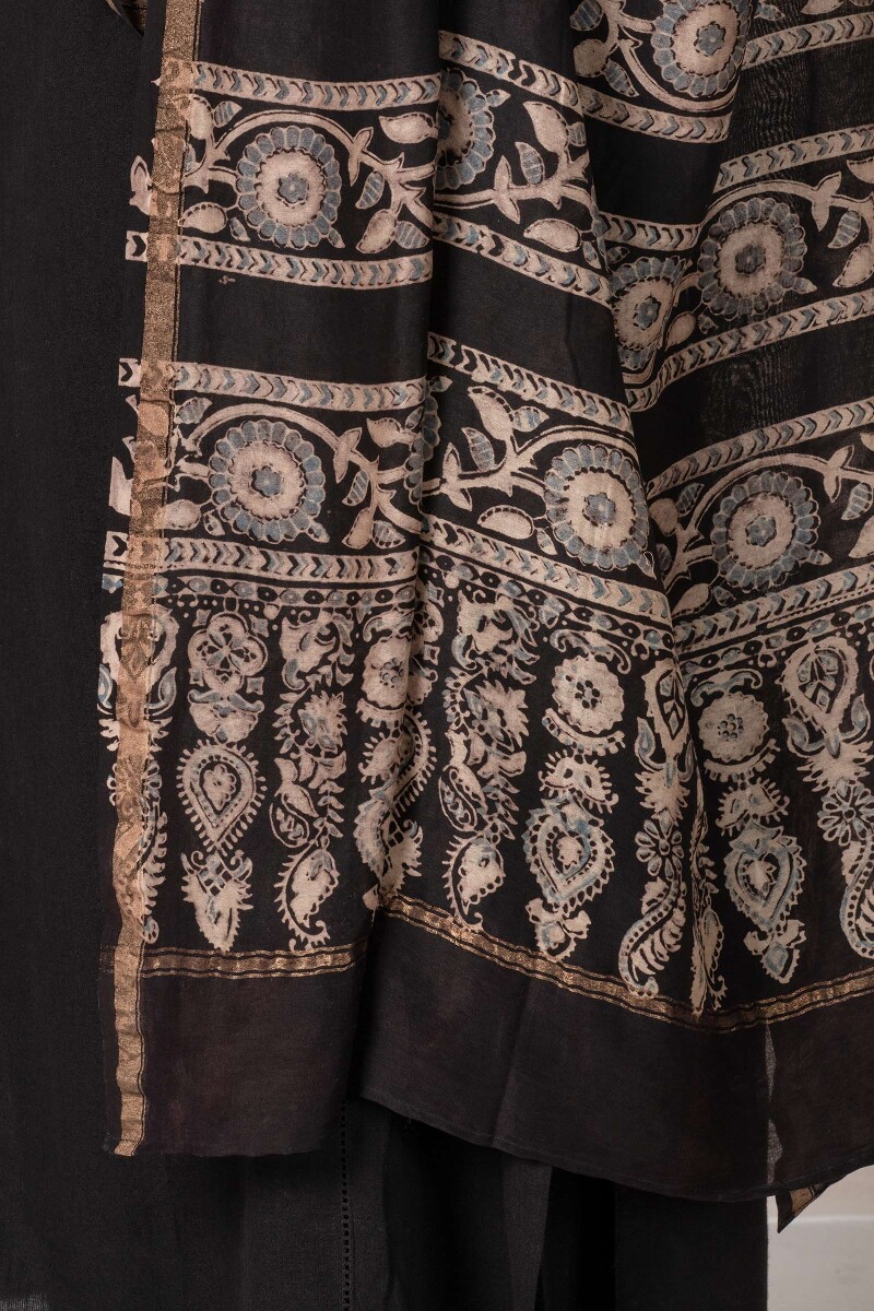 Ajrak Block Printed Chanderi Dupatta