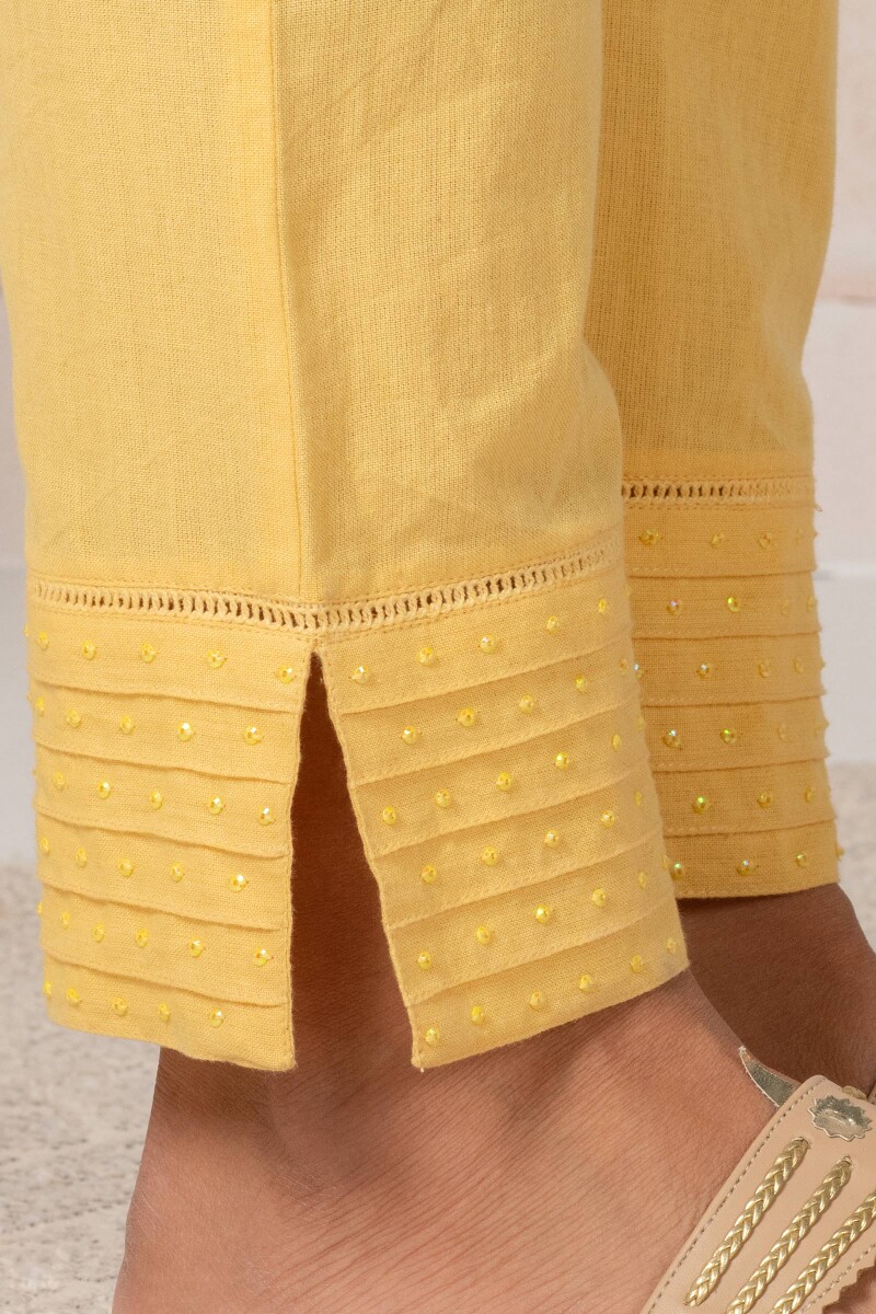 Yellow Handcrafted Cotton Narrow Pants