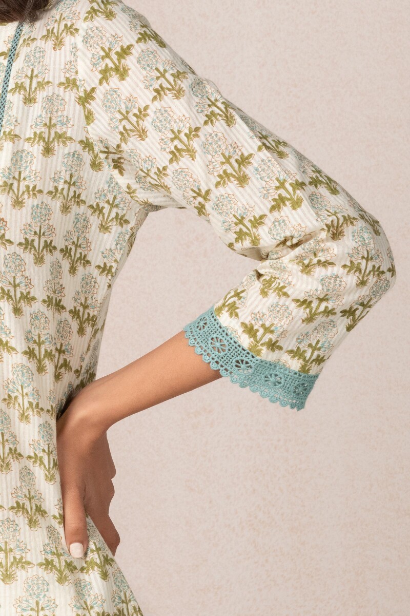 Off-White Block Printed Cotton Dobby Top