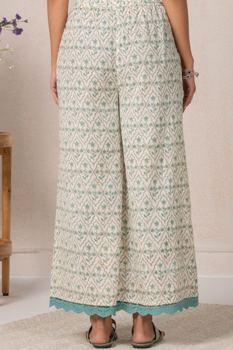 Off-White Block Printed Cotton Dobby Palazzo